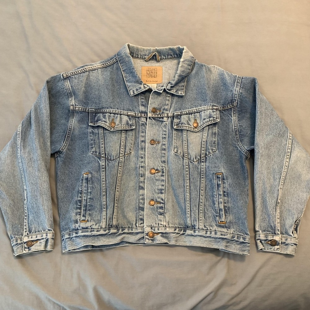 North West Blue Jacket Mens Large‎ Blue Denim Jean Button Front Western Bomber
